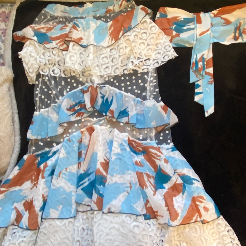 two piece beachwear,blue white and brown,size s